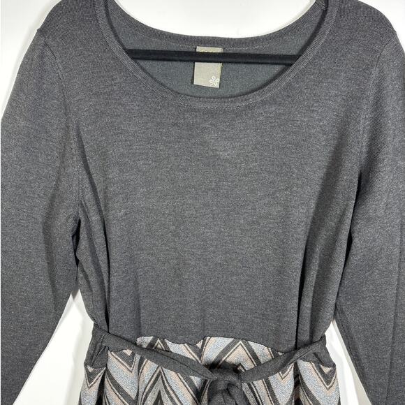 Taylor Chevron Scoop Neck Sweater Dress Tie Waist Midi Brown Plus Size 3X Office - Picture 8 of 16